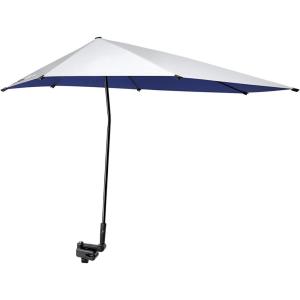 imageG4Free UPF 50 Adjustable Beach Umbrella XL with Universal Clamp for Chair Stroller Wheelchair Golf Cart Bleacher PatioBlueSilver