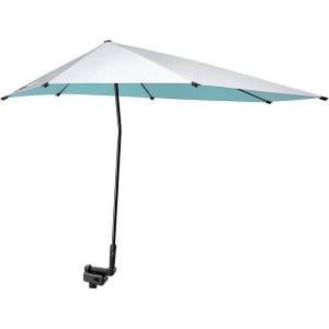 imageG4Free UPF 50 Adjustable Beach Umbrella XL with Universal Clamp for Chair Stroller Wheelchair Golf Cart Bleacher PatioLake BlueSilver