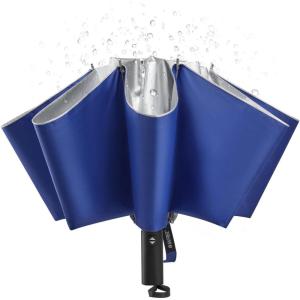 imageG4Free UPF 50 UV Protection 54 Inch Large Reverse Travel Umbrella 10 Ribs Windproof Compact Sun Blocking Inverted Car Umbrellas Automatic Open Close Lake BlueSilverUVBlueSilver