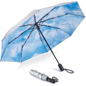 imageG4Free UPF 50 UV Protection Large Travel Umbrella 4246 Inch Auto Open Close Windproof Sun Blocking UmbrellaBlue SkySilver