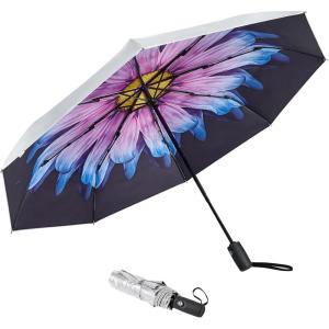 imageG4Free UPF 50 UV Protection Large Travel Umbrella 4246 Inch Auto Open Close Windproof Sun Blocking UmbrellaPurple DaisySilver