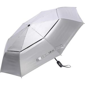imageG4Free UPF 50 UV Protection Travel Umbrella 4246 Inch Windproof Silver Coating Sun Blocking UmbrellaSilverLake Blue