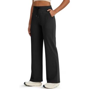 imageG4Free Wide Leg Sweatpants Women Drawstring Waist Fleece Lined Yoga Pants with Pockets for WinterBlack