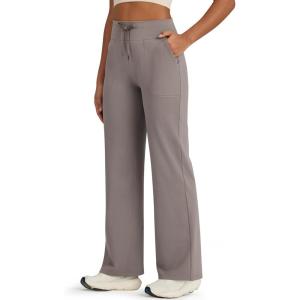 imageG4Free Wide Leg Sweatpants Women Drawstring Waist Fleece Lined Yoga Pants with Pockets for WinterTaupe