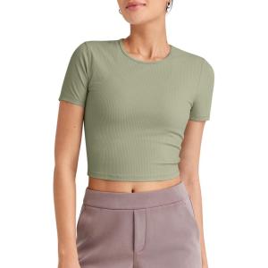 imageG4Free Workout Shirts Women Slim Fit Athletic Gym Work Out Tops Crop Short Sleeve Basic Yoga Tshirts Casual SummerGray Olive