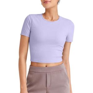 imageG4Free Workout Shirts Women Slim Fit Athletic Gym Work Out Tops Crop Short Sleeve Basic Yoga Tshirts Casual SummerLavender