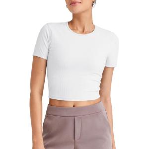 imageG4Free Workout Shirts Women Slim Fit Athletic Gym Work Out Tops Crop Short Sleeve Basic Yoga Tshirts Casual SummerWhite