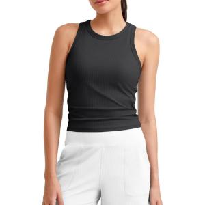 imageG4Free Workout Tank Tops for Women Slim Fitted Racerback Ribbed Athletic Gym Yoga Tanks Summer CasualBlack