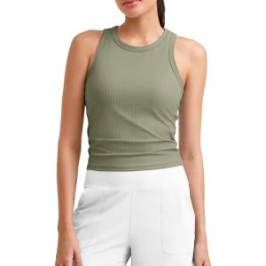 imageG4Free Workout Tank Tops for Women Slim Fitted Racerback Ribbed Athletic Gym Yoga Tanks Summer CasualGray Olive