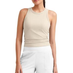 imageG4Free Workout Tank Tops for Women Slim Fitted Racerback Ribbed Athletic Gym Yoga Tanks Summer CasualLight Khaki