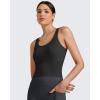 imageG4Free BareFeel Built in Bra Workout Tank Tops Removable Padded Longline Sports Bras Waist Length Athletic TanksBlack