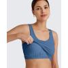 imageG4Free BareFeel Built in Bra Workout Tank Tops Removable Padded Longline Sports Bras Waist Length Athletic TanksBlue Gray