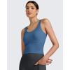 imageG4Free BareFeel Built in Bra Workout Tank Tops Removable Padded Longline Sports Bras Waist Length Athletic TanksBlue Gray