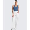 imageG4Free BareFeel Built in Bra Workout Tank Tops Removable Padded Longline Sports Bras Waist Length Athletic TanksBlue Gray