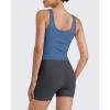 imageG4Free BareFeel Built in Bra Workout Tank Tops Removable Padded Longline Sports Bras Waist Length Athletic TanksBlue Gray
