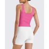 imageG4Free BareFeel Built in Bra Workout Tank Tops Removable Padded Longline Sports Bras Waist Length Athletic TanksHot Pink