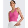 imageG4Free BareFeel Built in Bra Workout Tank Tops Removable Padded Longline Sports Bras Waist Length Athletic TanksHot Pink