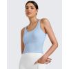imageG4Free BareFeel Built in Bra Workout Tank Tops Removable Padded Longline Sports Bras Waist Length Athletic TanksLight Denim