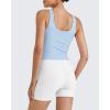imageG4Free BareFeel Built in Bra Workout Tank Tops Removable Padded Longline Sports Bras Waist Length Athletic TanksLight Denim