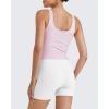 imageG4Free BareFeel Built in Bra Workout Tank Tops Removable Padded Longline Sports Bras Waist Length Athletic TanksPink