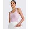 imageG4Free BareFeel Built in Bra Workout Tank Tops Removable Padded Longline Sports Bras Waist Length Athletic TanksPink