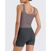 imageG4Free BareFeel Built in Bra Workout Tank Tops Removable Padded Longline Sports Bras Waist Length Athletic TanksTaupe
