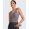 imageG4Free BareFeel Built in Bra Workout Tank Tops Removable Padded Longline Sports Bras Waist Length Athletic TanksTaupe