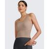 imageG4Free BareFeel Built in Bra Workout Tank Tops Removable Padded Longline Sports Bras Waist Length Athletic TanksToffee