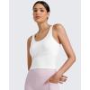 imageG4Free BareFeel Built in Bra Workout Tank Tops Removable Padded Longline Sports Bras Waist Length Athletic TanksWhite