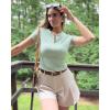 imageG4Free BareFeel Womens Workout Tops Short Sleeve Half Zip Slim Fit Athletic Shirts Gym Running Yoga Slight Crop TshirtsBean Green