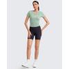 imageG4Free BareFeel Womens Workout Tops Short Sleeve Half Zip Slim Fit Athletic Shirts Gym Running Yoga Slight Crop TshirtsBean Green