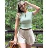 imageG4Free BareFeel Womens Workout Tops Short Sleeve Half Zip Slim Fit Athletic Shirts Gym Running Yoga Slight Crop TshirtsBean Green