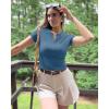 imageG4Free BareFeel Womens Workout Tops Short Sleeve Half Zip Slim Fit Athletic Shirts Gym Running Yoga Slight Crop TshirtsBlue Gray