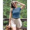 imageG4Free BareFeel Womens Workout Tops Short Sleeve Half Zip Slim Fit Athletic Shirts Gym Running Yoga Slight Crop TshirtsBlue Gray