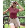 imageG4Free BareFeel Womens Workout Tops Short Sleeve Half Zip Slim Fit Athletic Shirts Gym Running Yoga Slight Crop TshirtsDark Burgundy