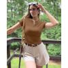 imageG4Free BareFeel Womens Workout Tops Short Sleeve Half Zip Slim Fit Athletic Shirts Gym Running Yoga Slight Crop TshirtsDark Coffee