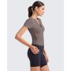 imageG4Free BareFeel Womens Workout Tops Short Sleeve Half Zip Slim Fit Athletic Shirts Gym Running Yoga Slight Crop TshirtsTaupe
