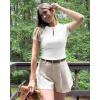 imageG4Free BareFeel Womens Workout Tops Short Sleeve Half Zip Slim Fit Athletic Shirts Gym Running Yoga Slight Crop TshirtsWhite