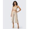 imageG4Free Capri Pants for Women Wide Leg Yoga Dress Cropped Pants Capri Leggings with Pockets for Casual SummerLight Khaki