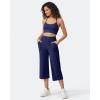 imageG4Free Capri Pants for Women Wide Leg Yoga Dress Cropped Pants Capri Leggings with Pockets for Casual SummerRoyal Blue