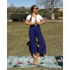 imageG4Free Capri Pants for Women Wide Leg Yoga Dress Cropped Pants Capri Leggings with Pockets for Casual SummerRoyal Blue