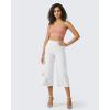 imageG4Free Capri Pants for Women Wide Leg Yoga Dress Cropped Pants Capri Leggings with Pockets for Casual SummerWhite
