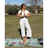 imageG4Free Capri Pants for Women Wide Leg Yoga Dress Cropped Pants Capri Leggings with Pockets for Casual SummerWhite