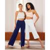 imageG4Free Capri Pants for Women Wide Leg Yoga Dress Cropped Pants Capri Leggings with Pockets for Casual SummerWhite