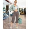 imageG4Free Capri Pants for Women Wide Leg Yoga Pants for Summer Flowy Capris Loose Casual Cropped Pants with PocketsTaupe