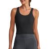 imageG4Free BareFeel Built in Bra Workout Tank Tops Removable Padded Longline Sports Bras Waist Length Athletic TanksBlack