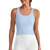 imageG4Free BareFeel Built in Bra Workout Tank Tops Removable Padded Longline Sports Bras Waist Length Athletic TanksLight Denim