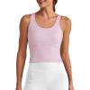 imageG4Free BareFeel Built in Bra Workout Tank Tops Removable Padded Longline Sports Bras Waist Length Athletic TanksPink