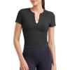 imageG4Free BareFeel Womens Workout Tops Short Sleeve Half Zip Slim Fit Athletic Shirts Gym Running Yoga Slight Crop TshirtsBlack
