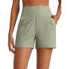 imageG4Free Comfy Ribbed Womens Shorts Dressy Casual High Waisted Athletic Lounge Trouser Shorts with Side PocketsGray Olive